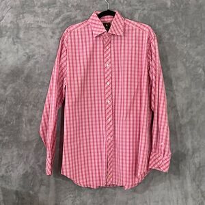 Taylor Byrd Mens Size XL Pink Plaid Check Button Up Dress Shirt